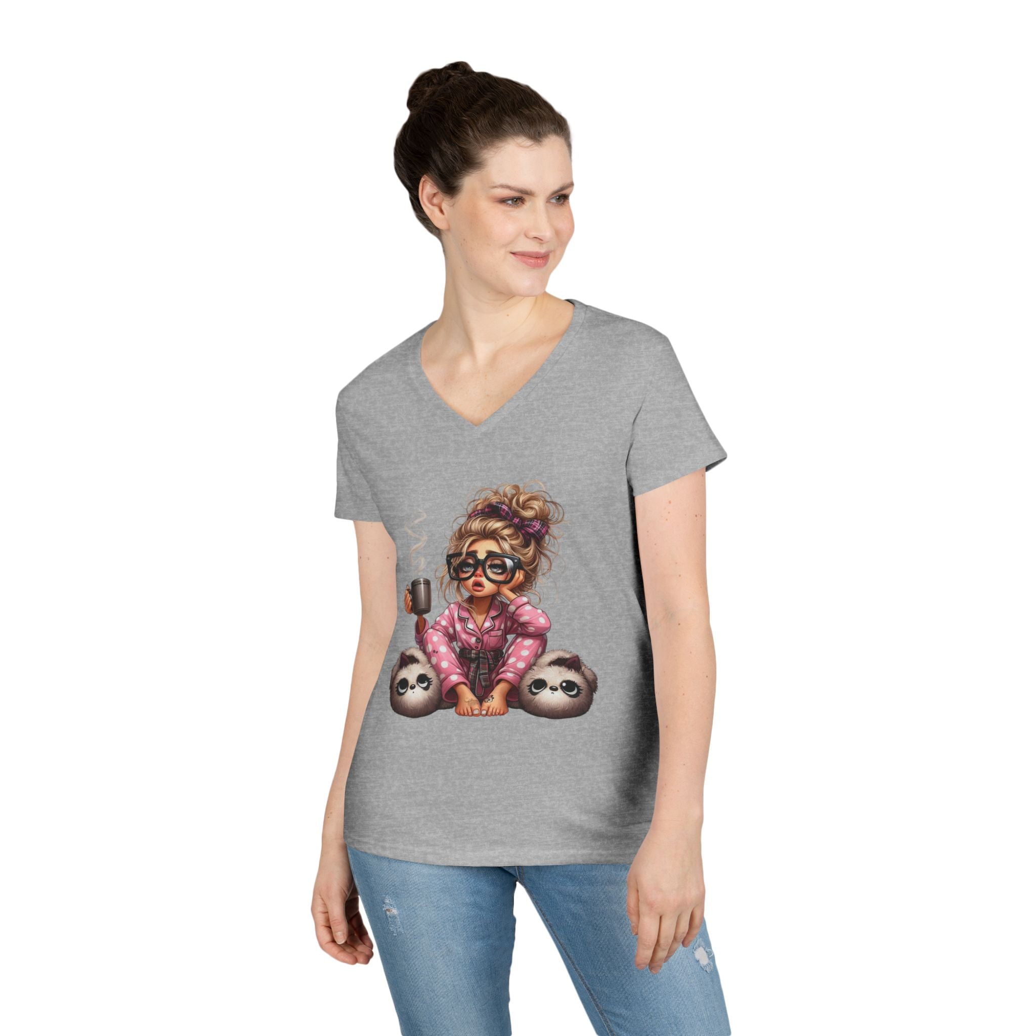 Cozy Sloth V-Neck Tee, Relaxed T-Shirt
