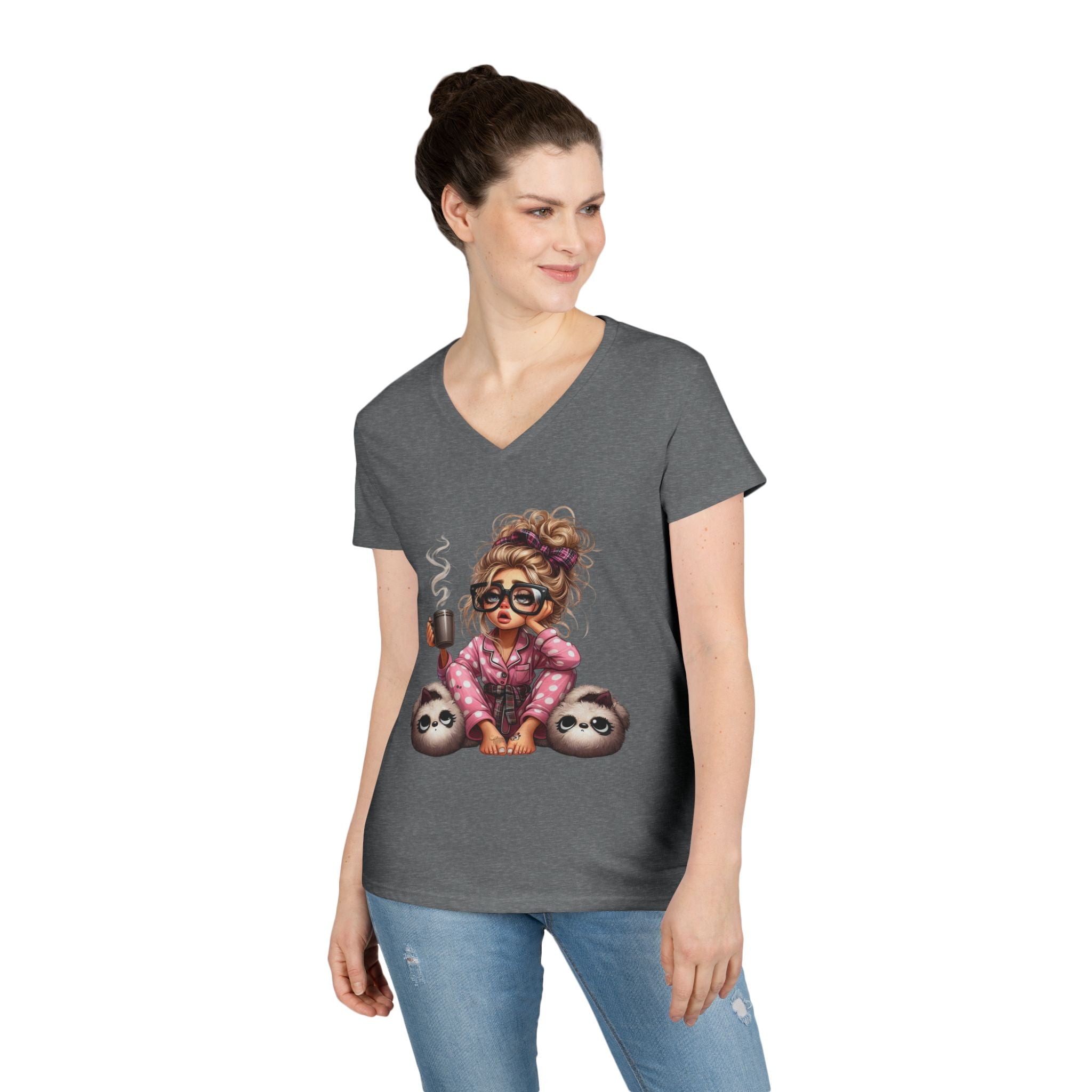Cozy Sloth V-Neck Tee, Relaxed T-Shirt