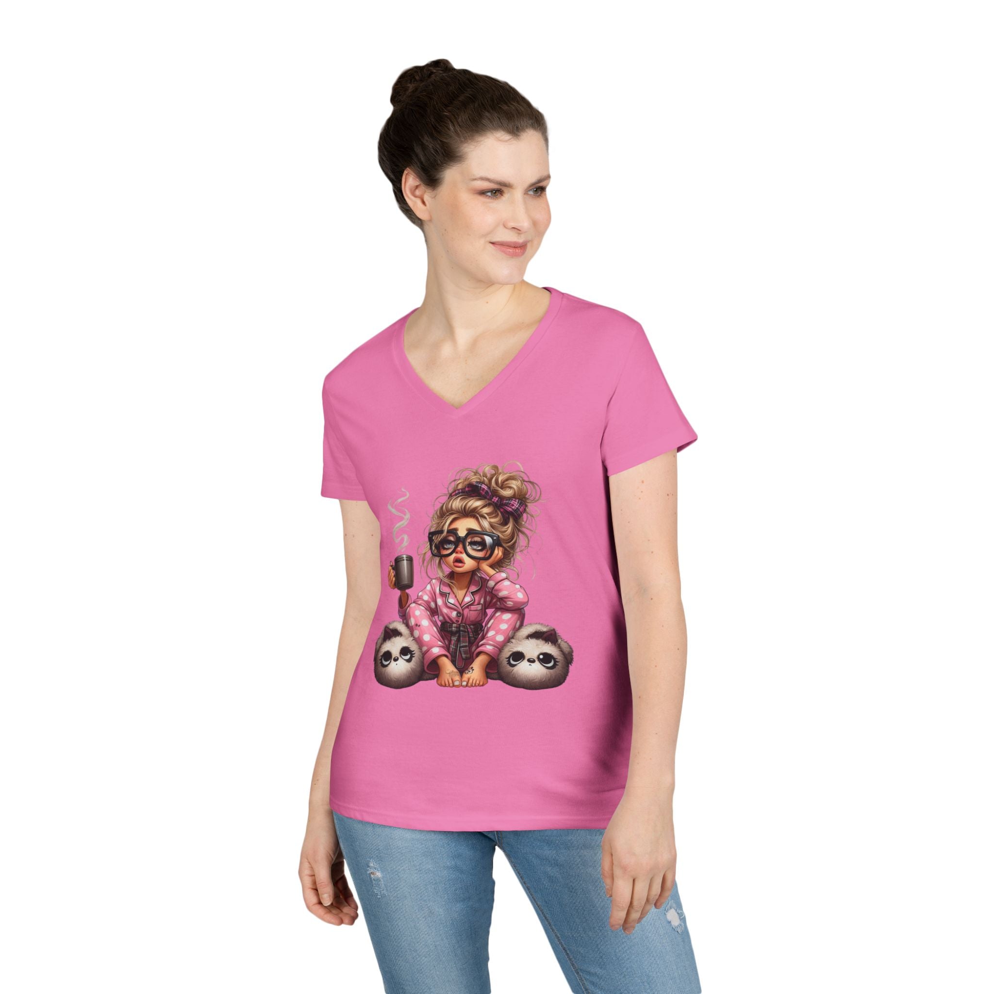 Cozy Sloth V-Neck Tee, Relaxed T-Shirt