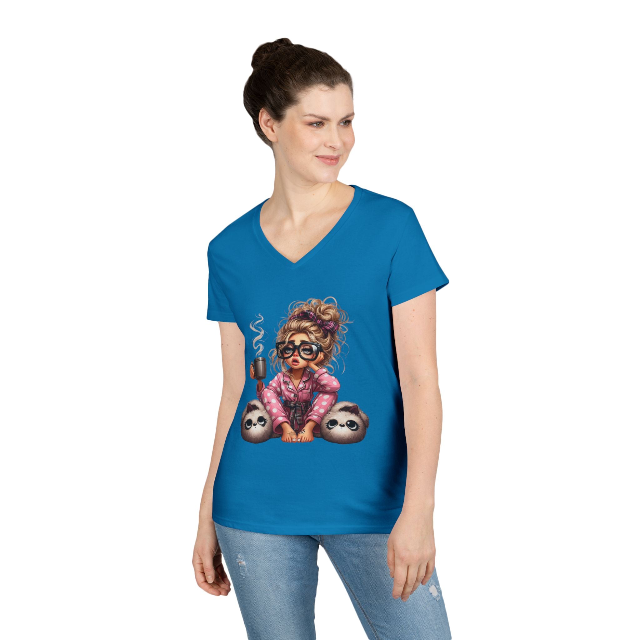 Cozy Sloth V-Neck Tee, Relaxed T-Shirt