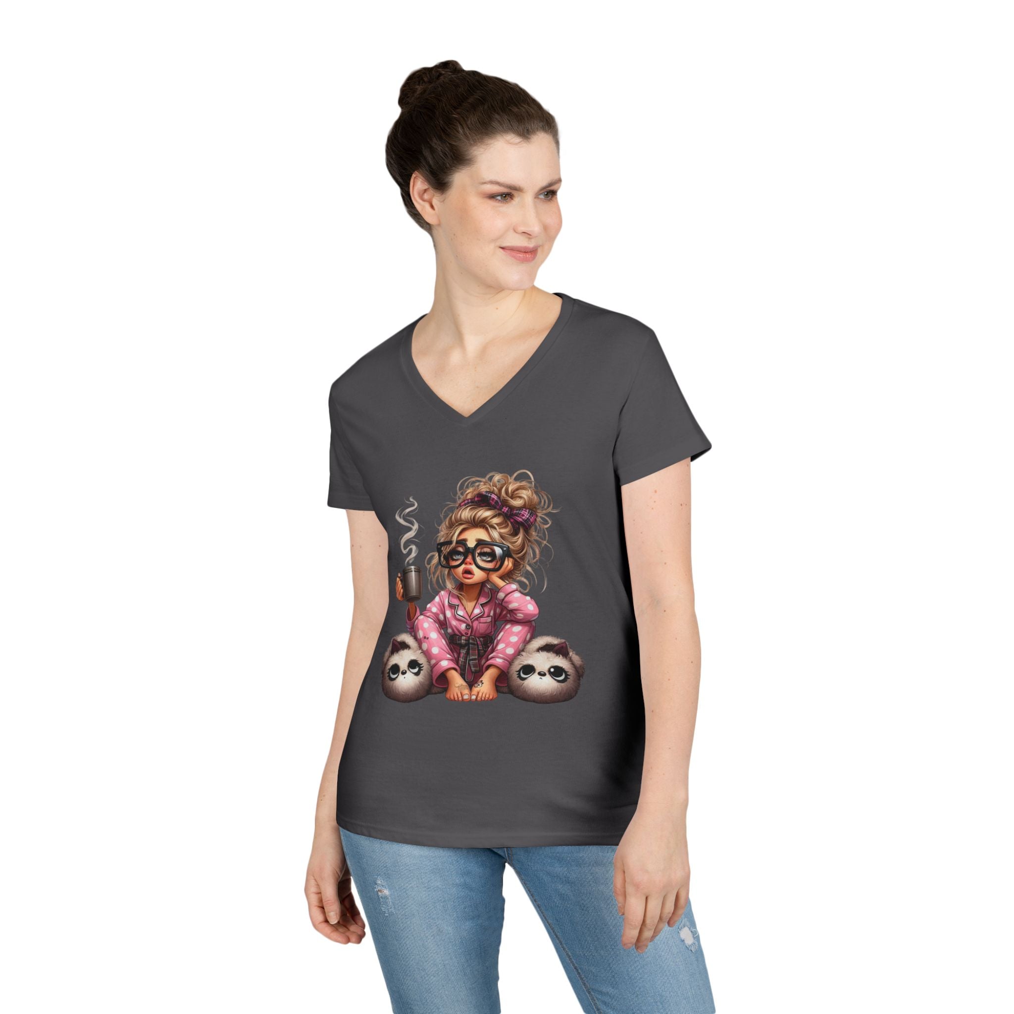 Cozy Sloth V-Neck Tee, Relaxed T-Shirt