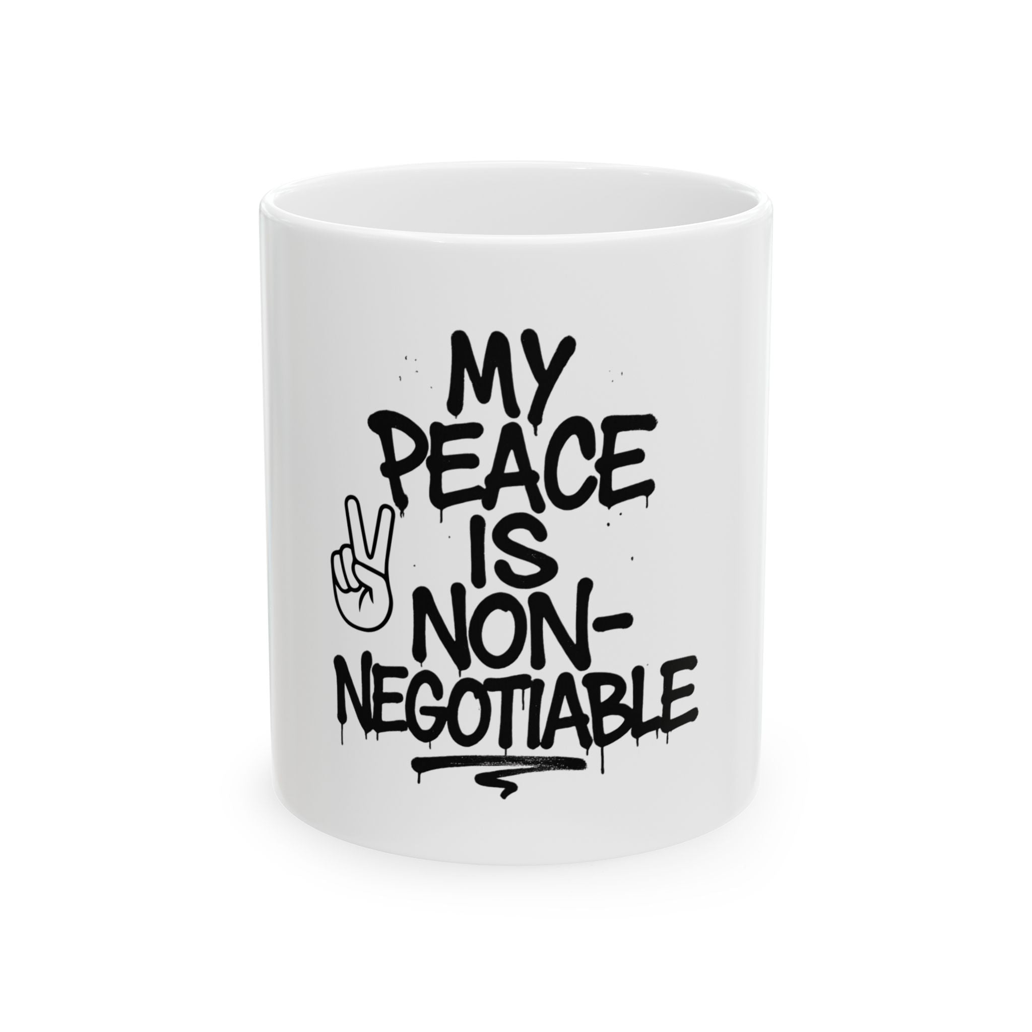 Peaceful Message Ceramic Mug - Coffee Cup for Mindful Moments, Gift for Friends, Motivational Drinkware, Office Decor, Self-Care Essentials
