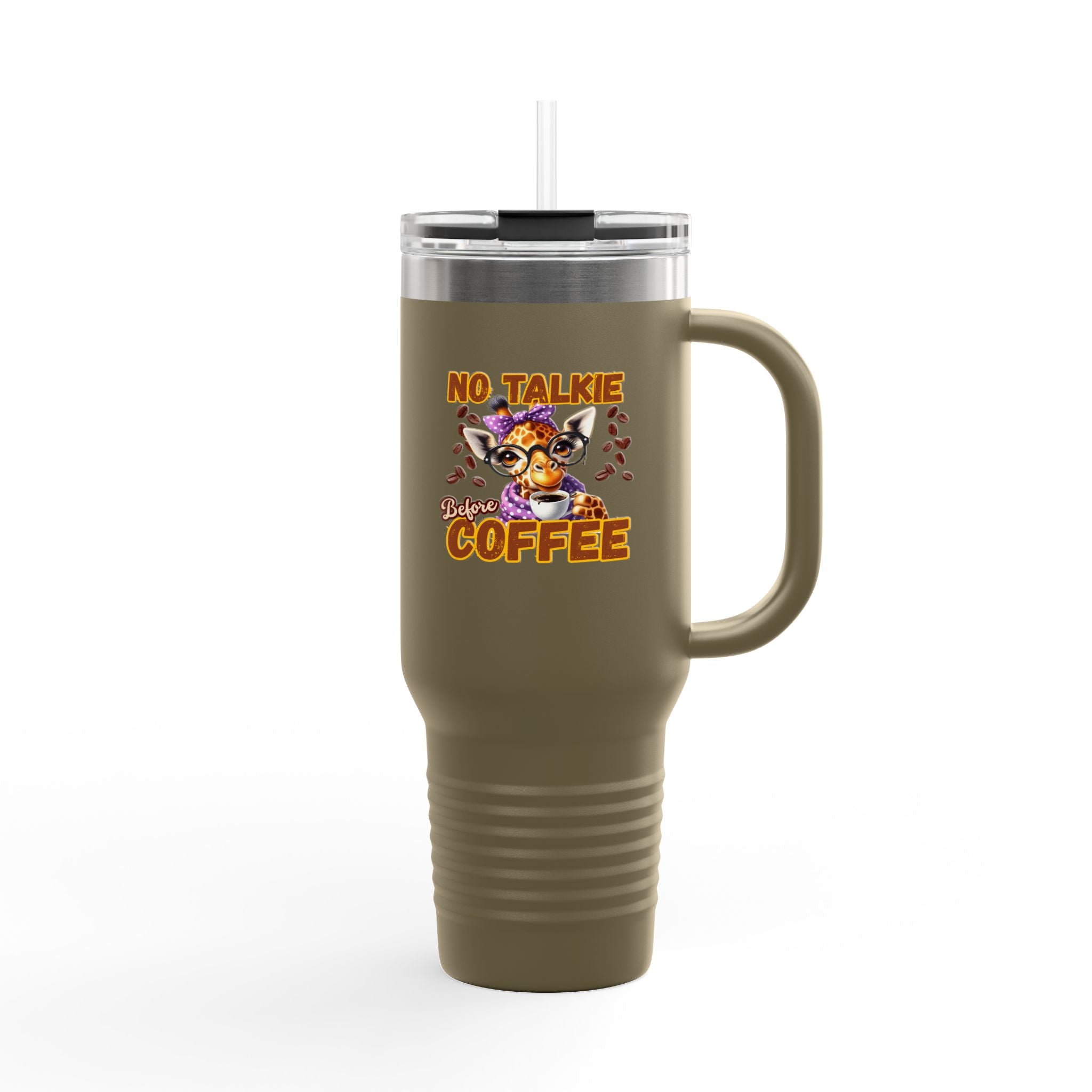 Funny Insulated Travel Mug, 40oz - No Talkie Before Coffee, Coffee Lover's Gift, Travel Coffee Cup, Reusable Quencher