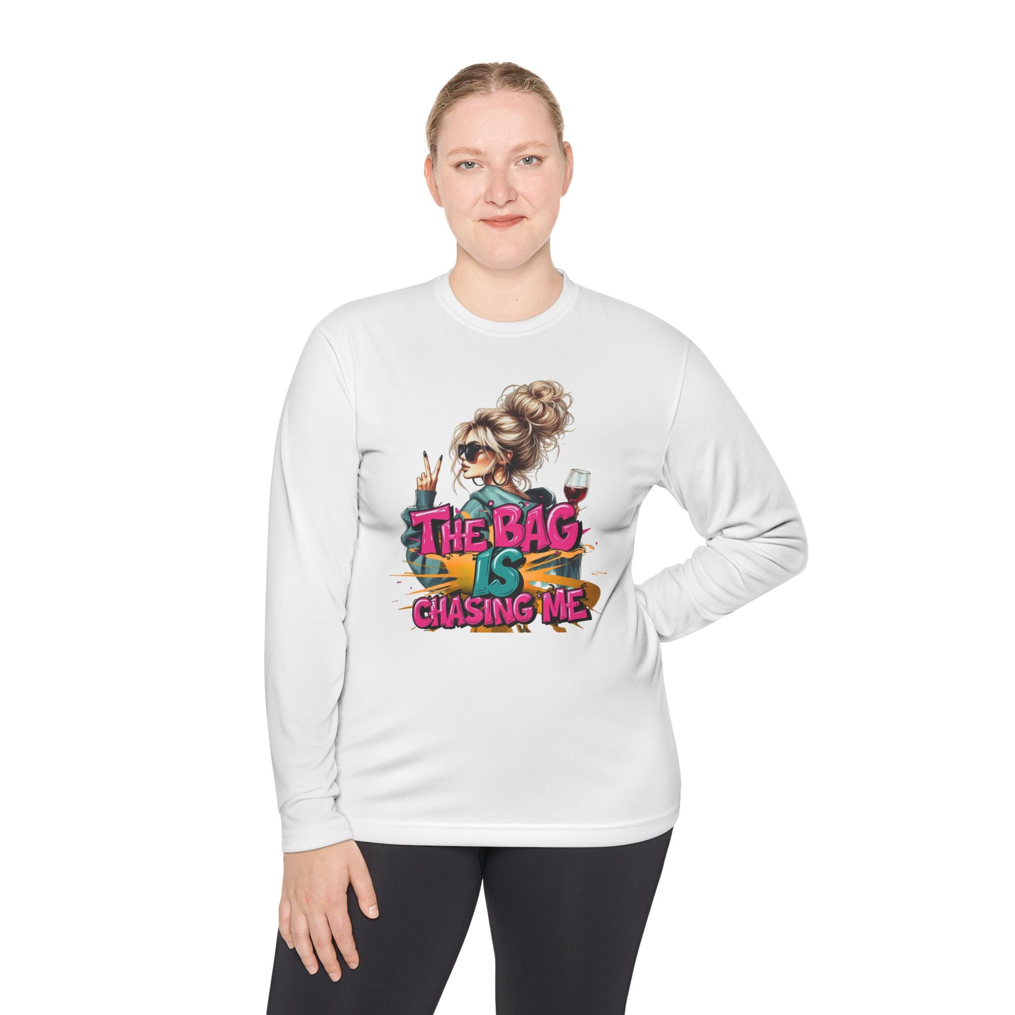 Unisex Long Sleeve Tee - The Bag is Chasing Me, Trendy Shirt, Fashion Gift, Casual Wear, Fun Graphic Tee, Gift for Friends