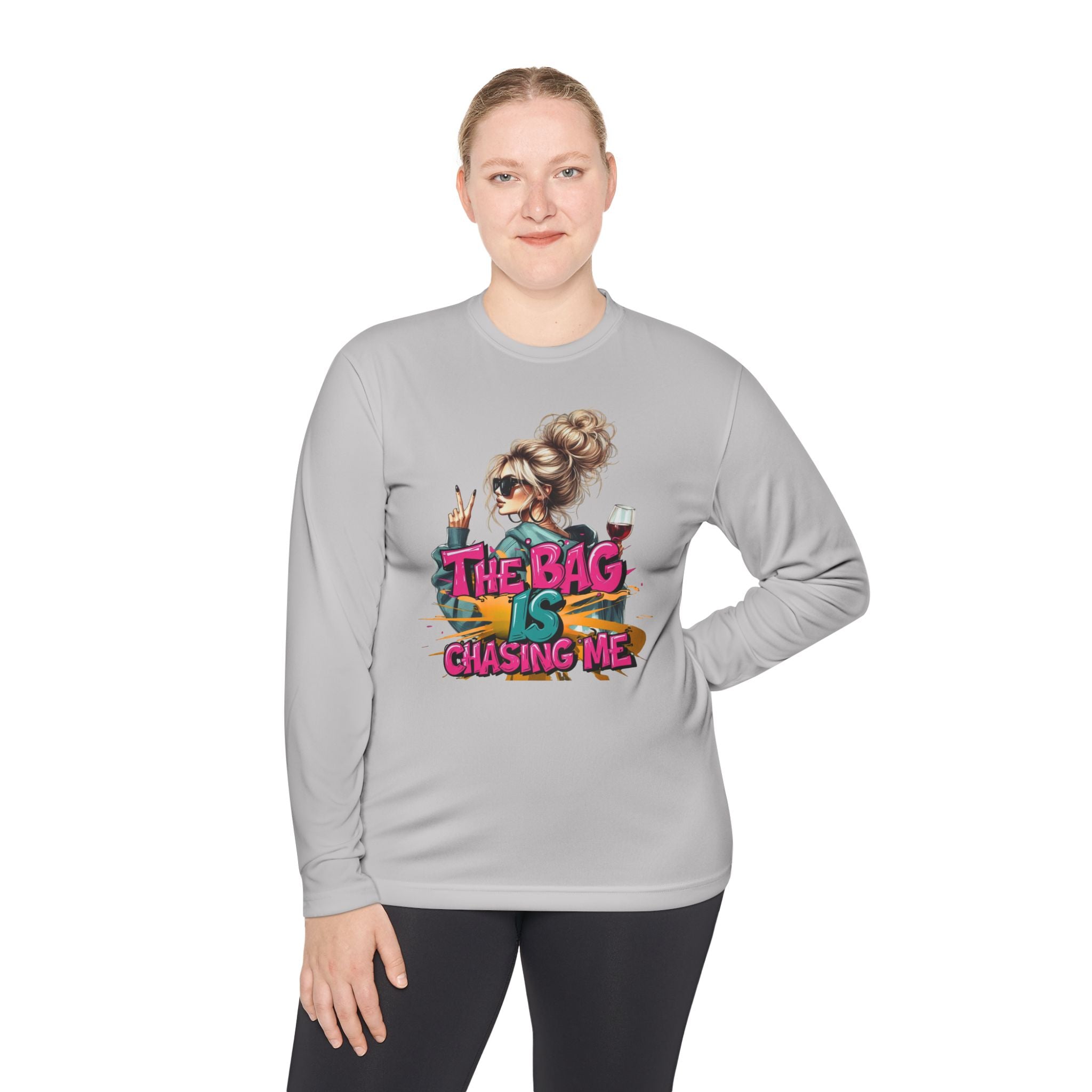 Unisex Long Sleeve Tee - The Bag is Chasing Me, Trendy Shirt, Fashion Gift, Casual Wear, Fun Graphic Tee, Gift for Friends