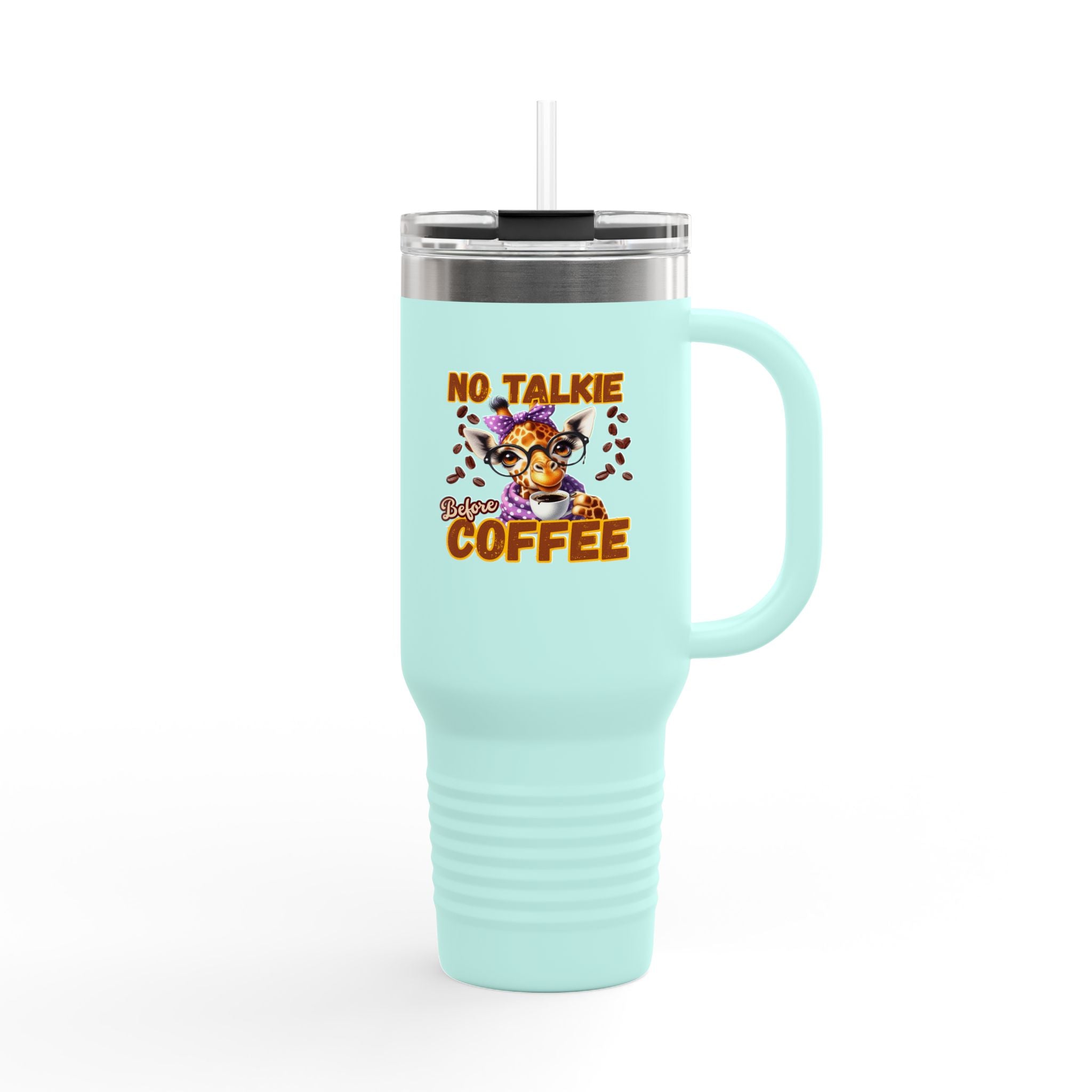 Funny Insulated Travel Mug, 40oz - No Talkie Before Coffee, Coffee Lover's Gift, Travel Coffee Cup, Reusable Quencher