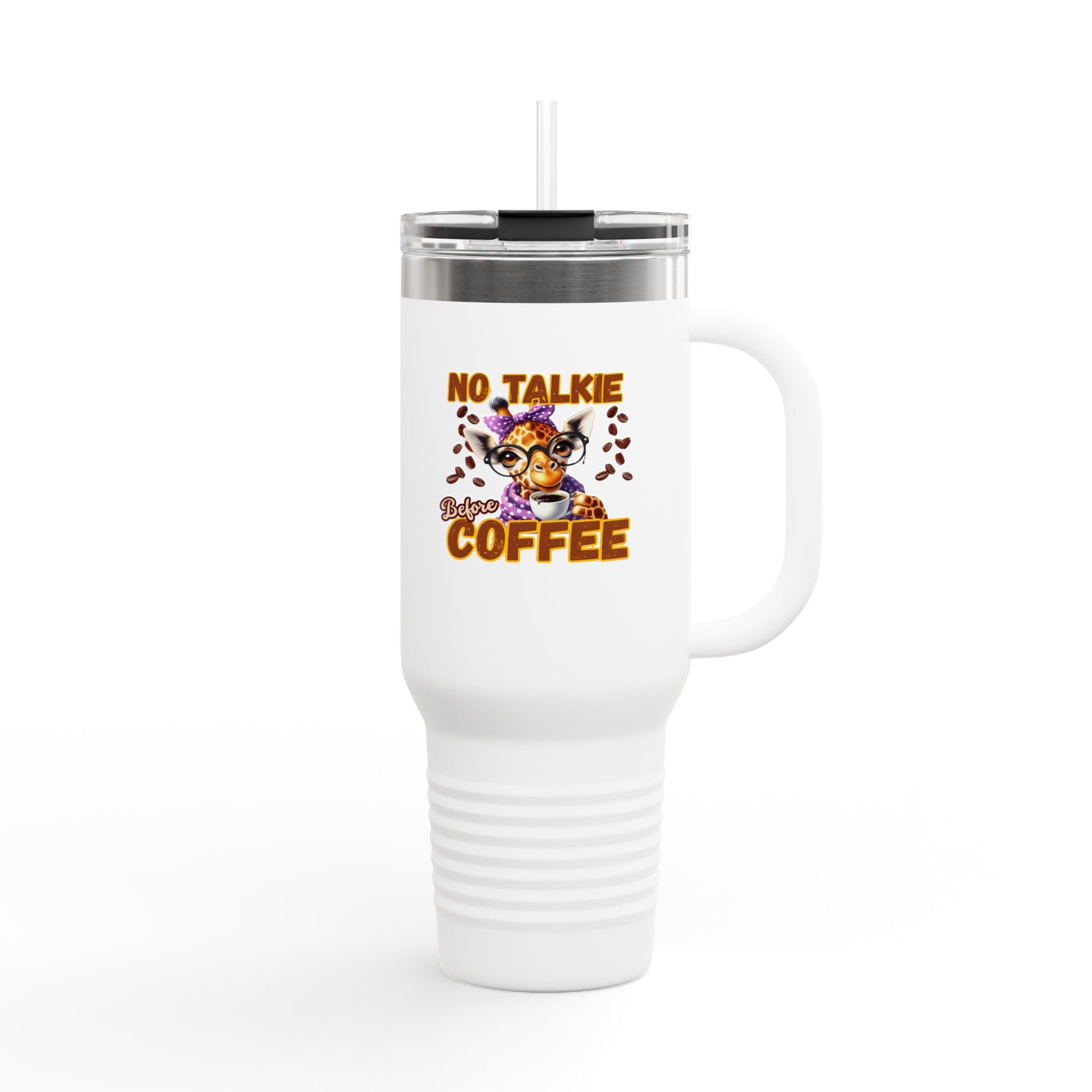 Funny Insulated Travel Mug, 40oz - No Talkie Before Coffee, Coffee Lover's Gift, Travel Coffee Cup, Reusable Quencher