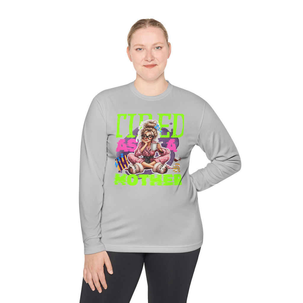 Tired As A Mother Long Sleeve Tee, Funny Gift for Moms, Casual Wear, Unisex Lightweight Tee, Holiday Humor Shirt, Birthday Gift