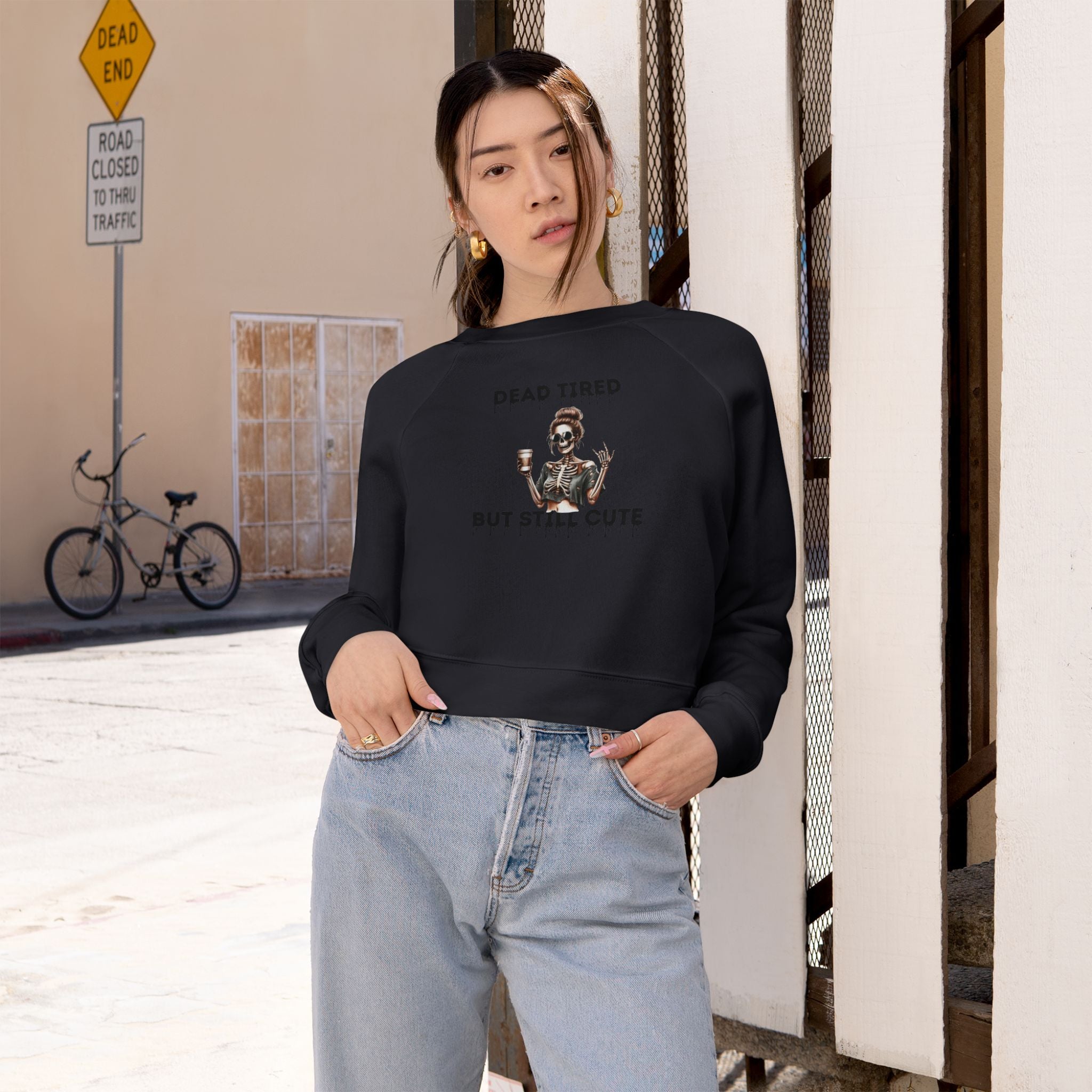 Dead Tired but Still Cute Cropped Fleece Pullover