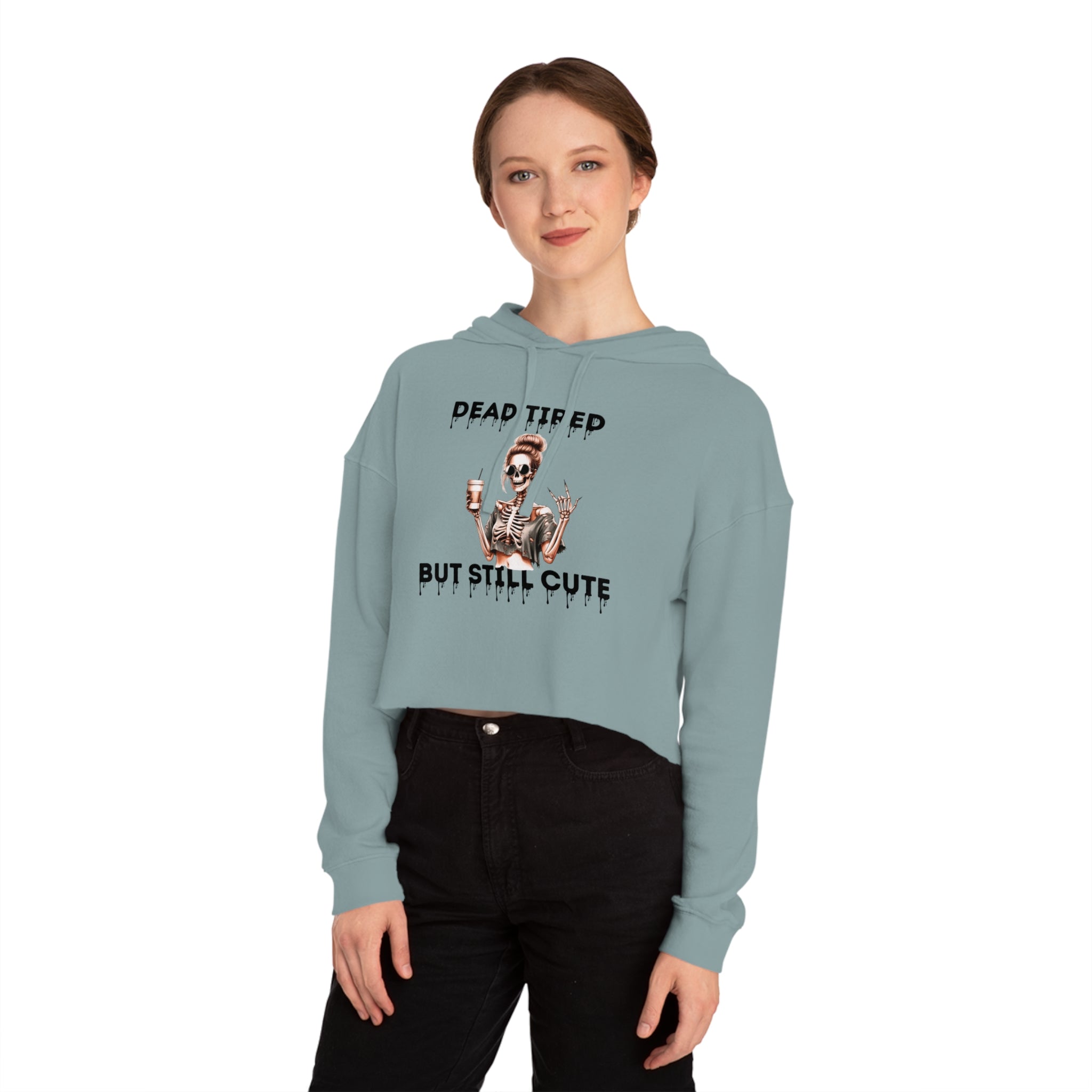 DEAD TIRED- Skeleton Cropped Hoodie