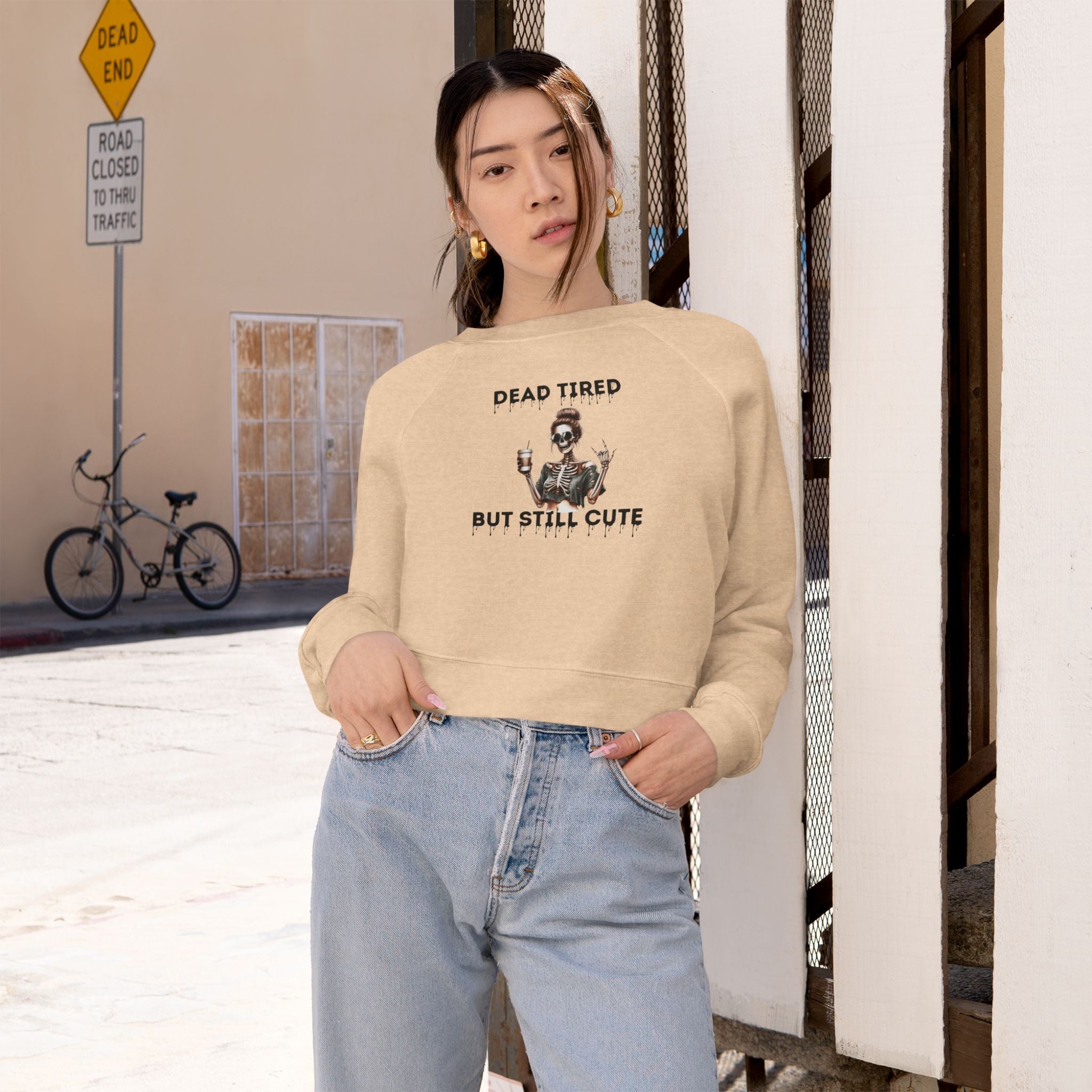Dead Tired but Still Cute Cropped Fleece Pullover