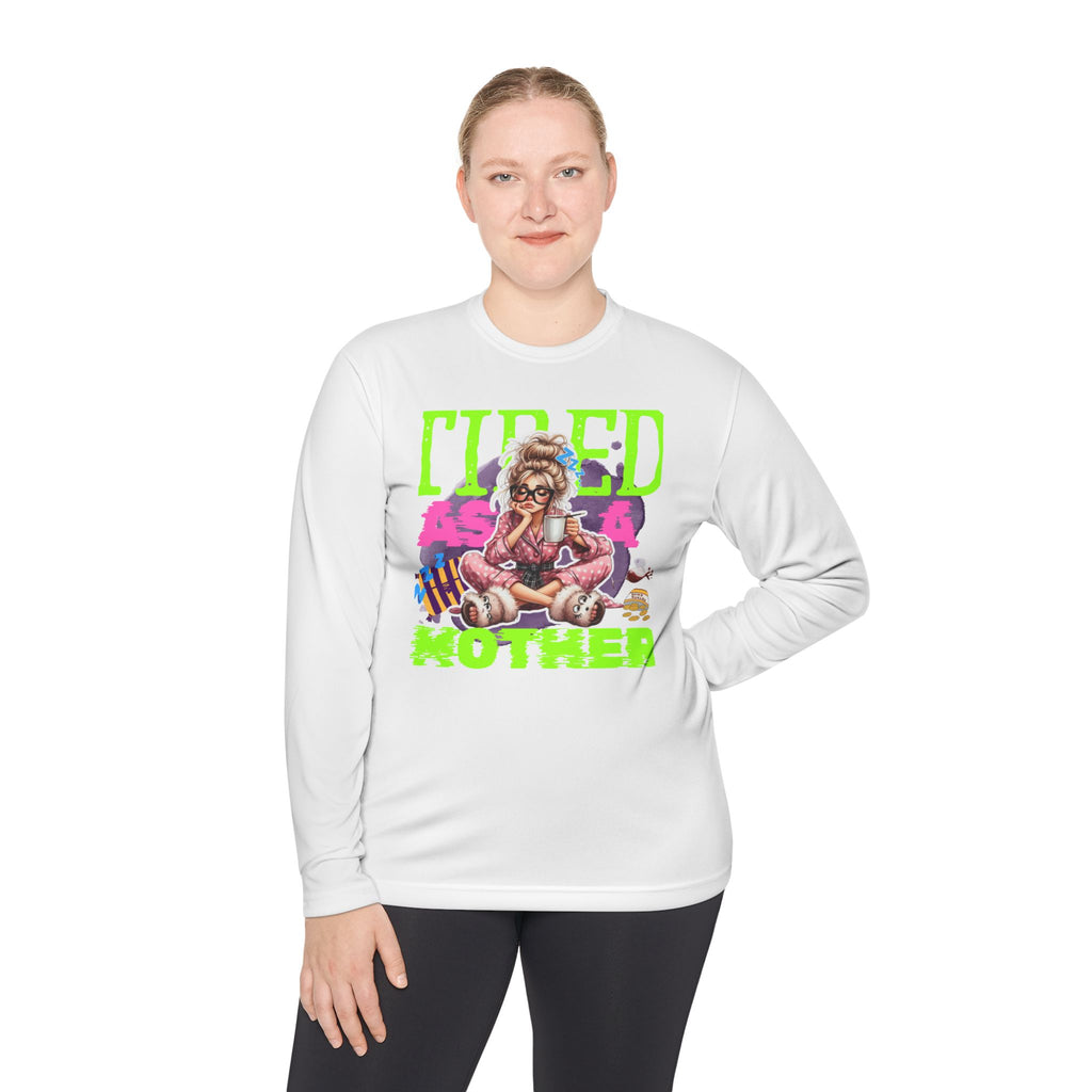 Tired As A Mother Long Sleeve Tee, Funny Gift for Moms, Casual Wear, Unisex Lightweight Tee, Holiday Humor Shirt, Birthday Gift