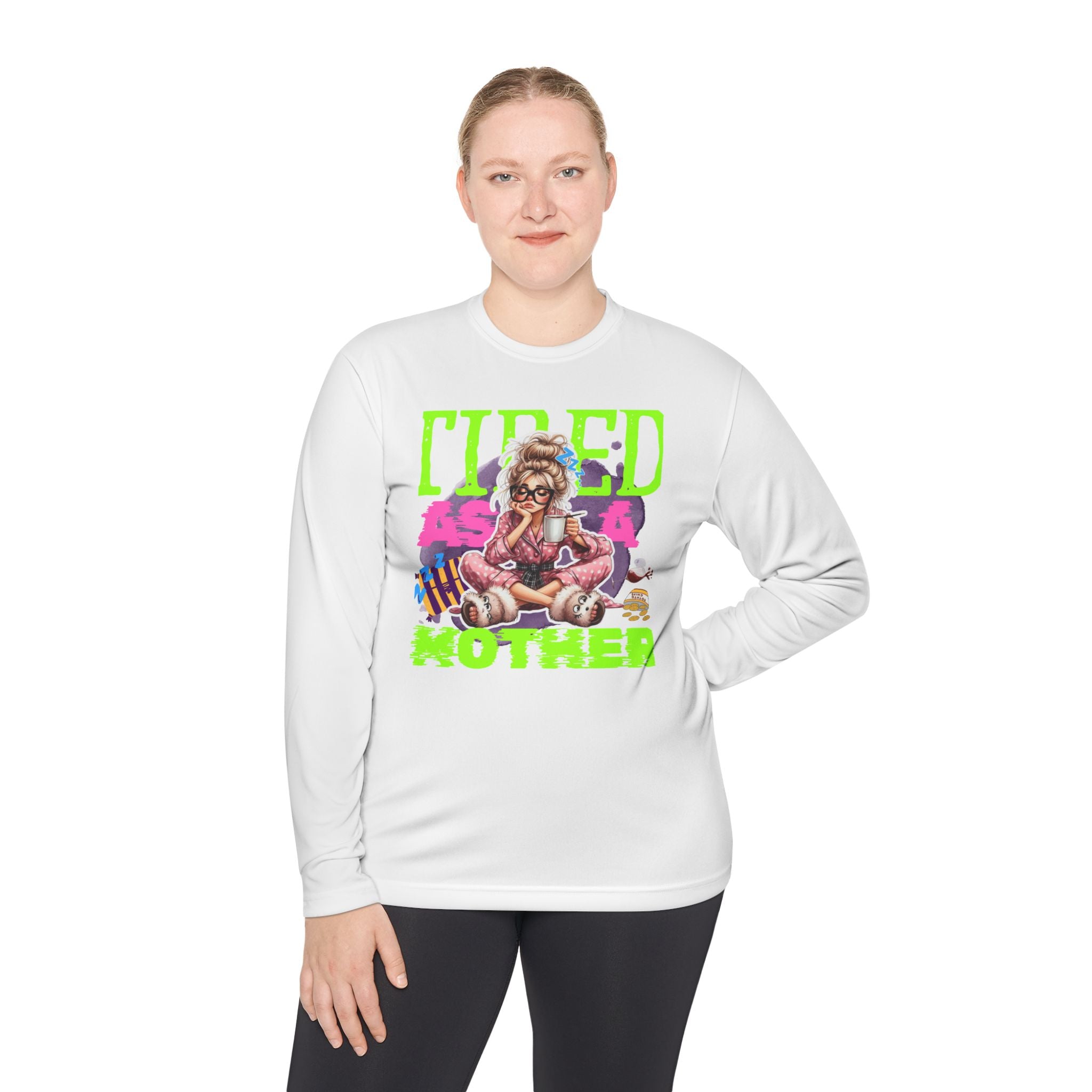 Tired As A Mother Long Sleeve Tee, Funny Gift for Moms, Casual Wear, Unisex Lightweight Tee, Holiday Humor Shirt, Birthday Gift