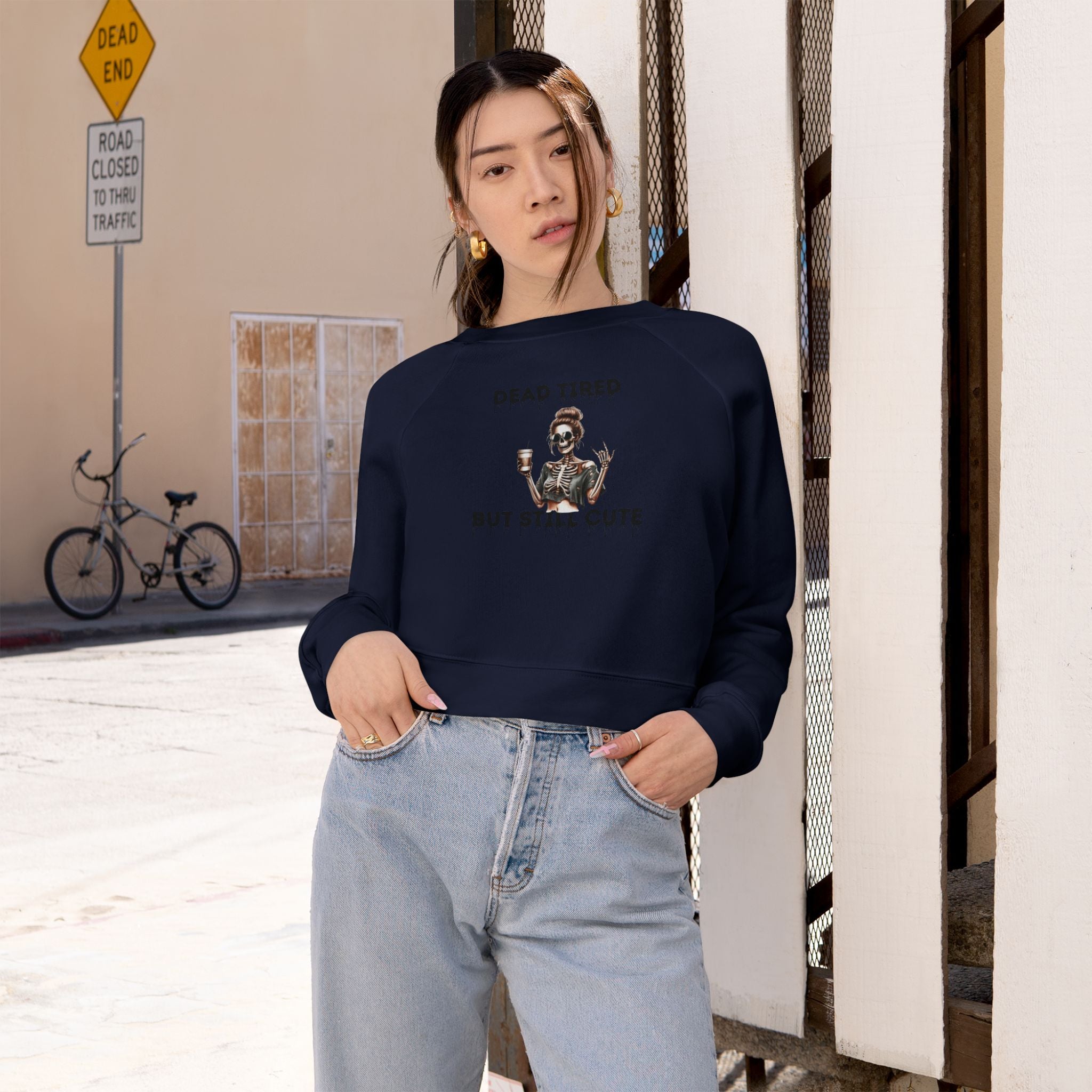 Dead Tired but Still Cute Cropped Fleece Pullover
