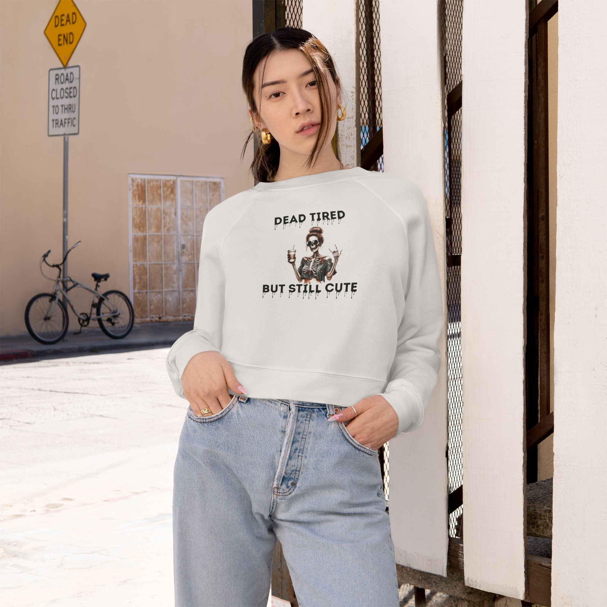 Dead Tired but Still Cute Cropped Fleece Pullover