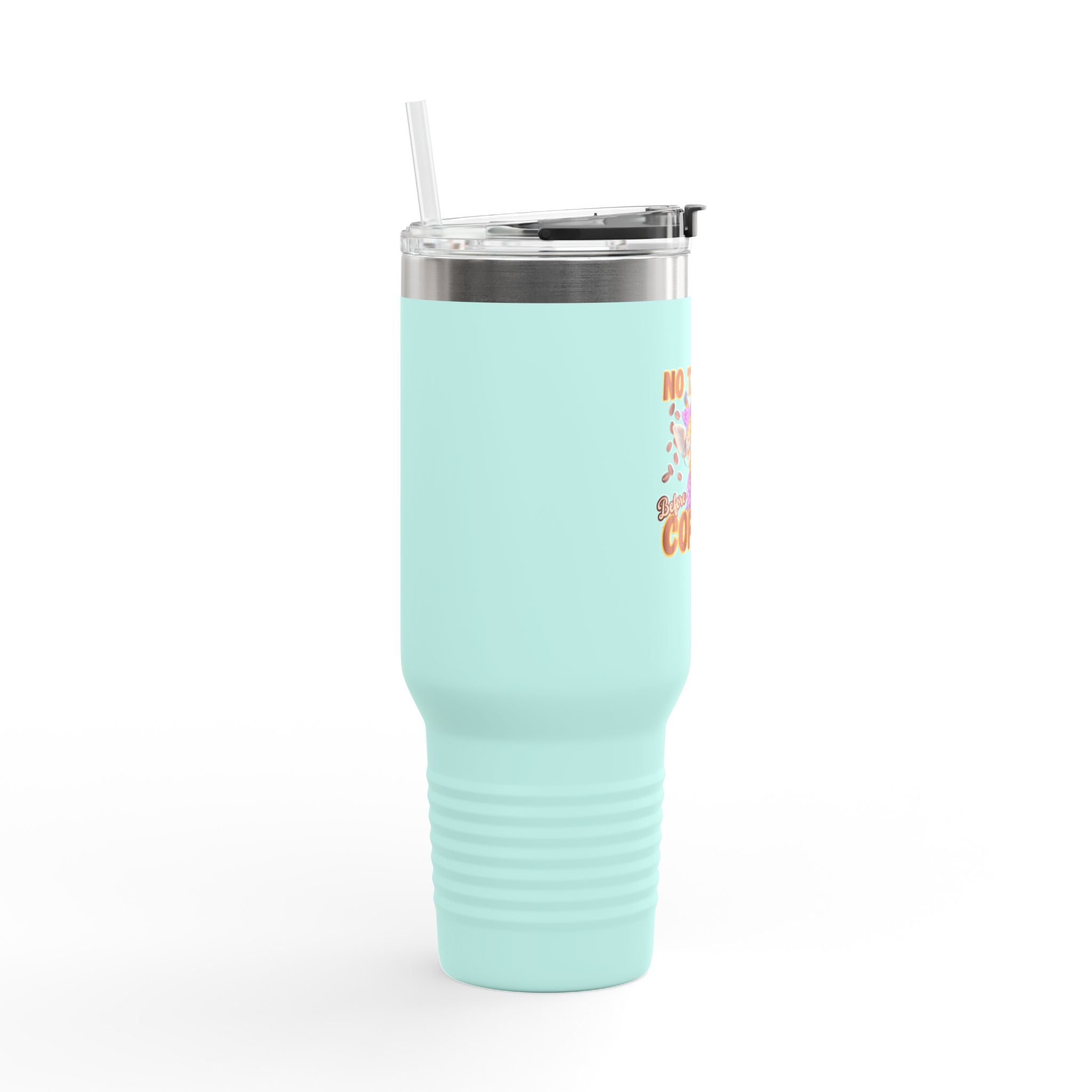 Funny Insulated Travel Mug, 40oz - No Talkie Before Coffee, Coffee Lover's Gift, Travel Coffee Cup, Reusable Quencher